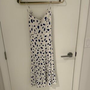 Reformation Juliette White Dress with Blue Pattern